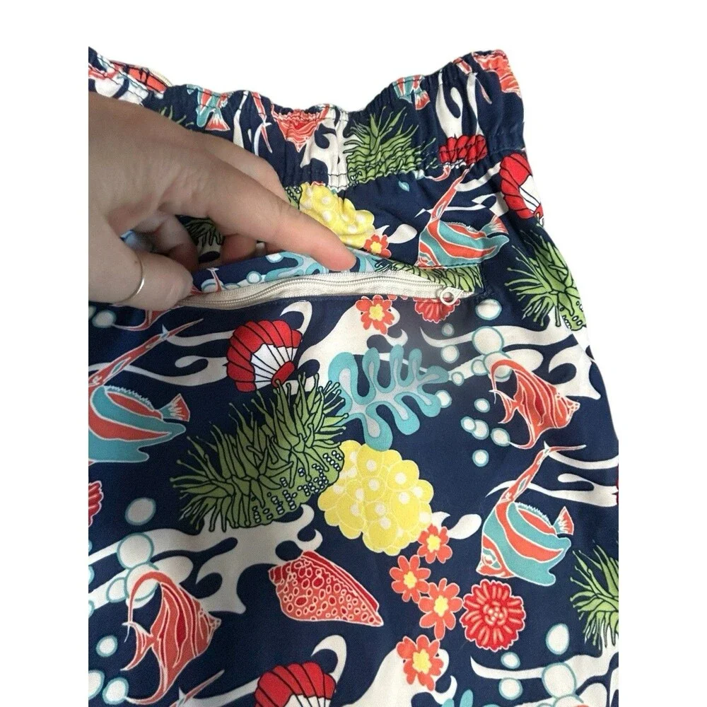 Nautica Mens XL  Colorful Hawaiian Sea Creatures‎ Tie Waist Swimming Trunks